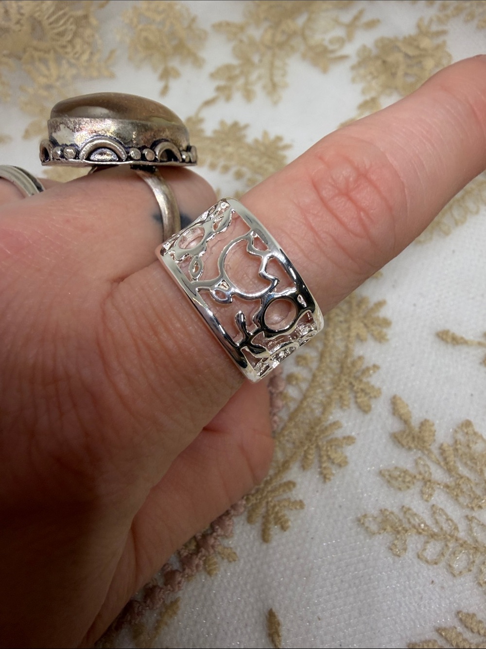 925 Sterling Silver Adjustable Openwork Floral Ring | French Market Garden Chic